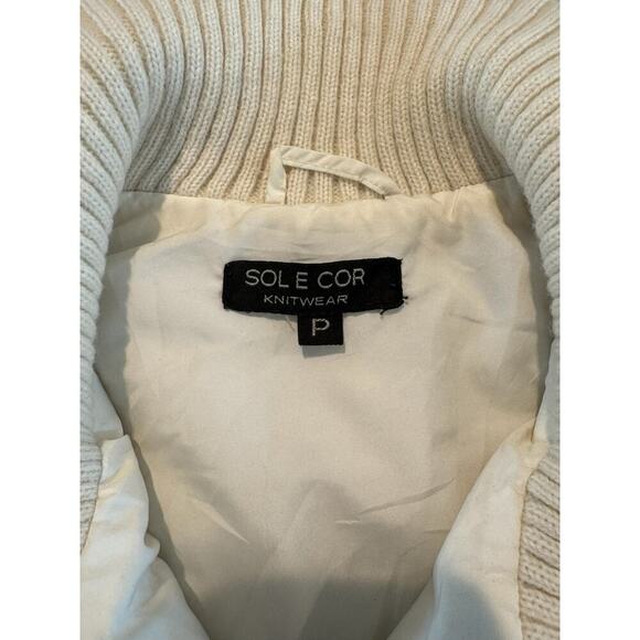 RARE Sole Cor Knitwear Cream Quilted Sweater Jacket Size Petite Ribbed Sleeve - Picture 4 of 8